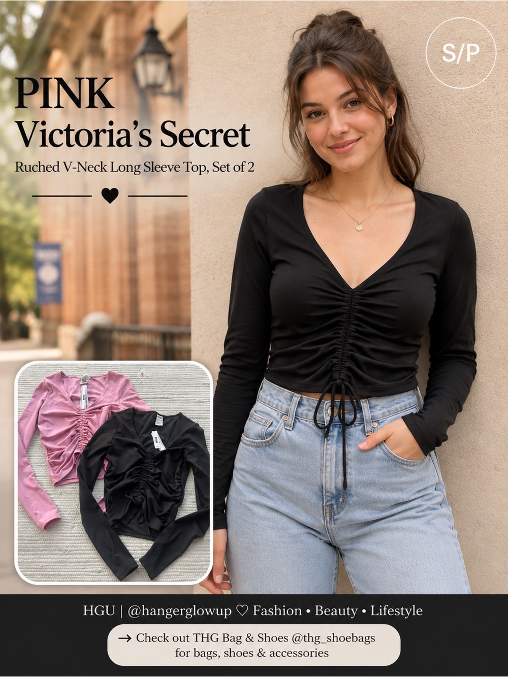PINK Victoria’s Secret Ruched Long Sleeve V-Neck Top Bundle 2 NWT Sz S